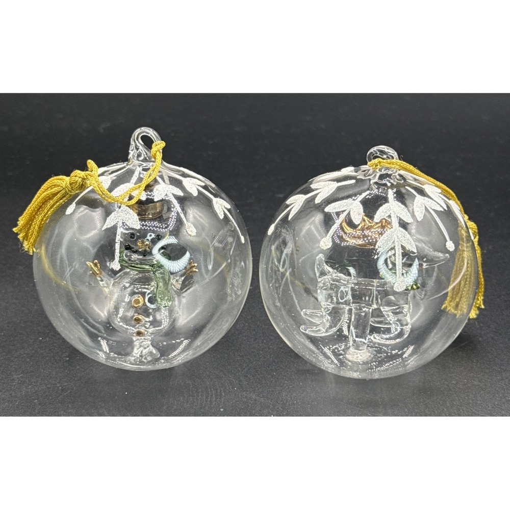 Lenox Crystal Wonder Christmas Ornaments Set  of 2  Reindeer and Snowman